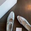 Cowhide Version~ Leather Pleated Silver Light Mouth Single Shoes Women's Flat Bottom New Spring Mary Jane Women's Shoes