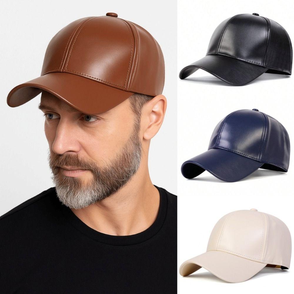 Dad Hat PU Solid Baseball Cap Fashion Hip Hop Snapback Hat Retro Warm Leather Cap Outdoor