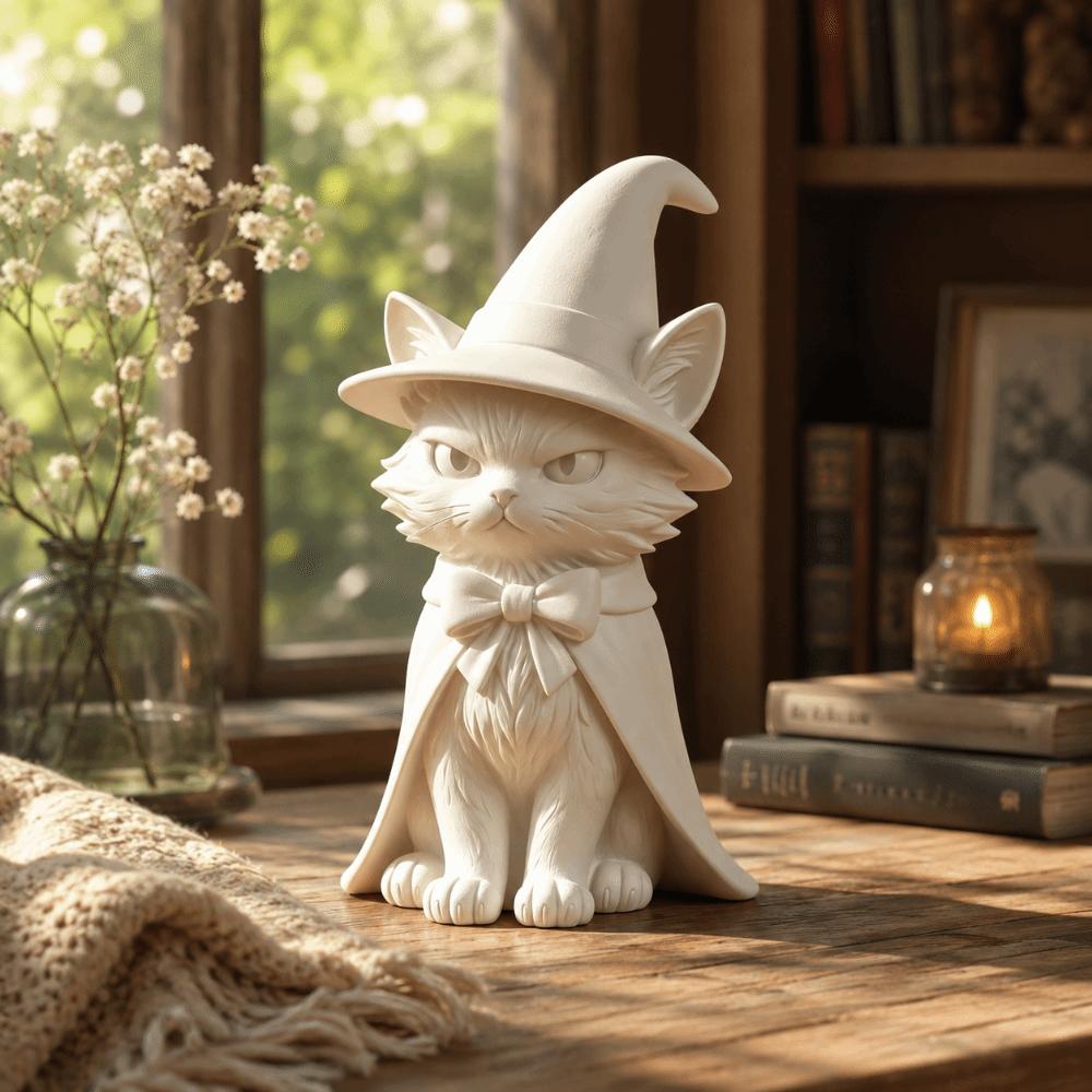 3D-печатная фигурка кошки-ведьмы Забавные Хэллоуинские украшения Настольные украшения Вечеринка