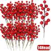 1/50PCS Artificial Berries Christmas Decoration Red Berry Branches 7/12/14 Head Berries Stems Bouquet DIY Xmas Tree Wreath Decor