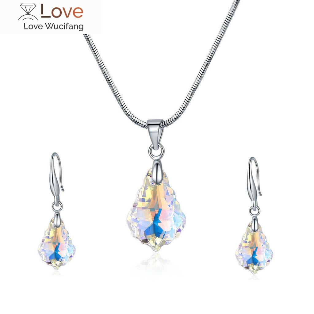 Женский комплект из серег и ожерелья с подвеской в виде капли воды из белого серебра и кристалла Ab