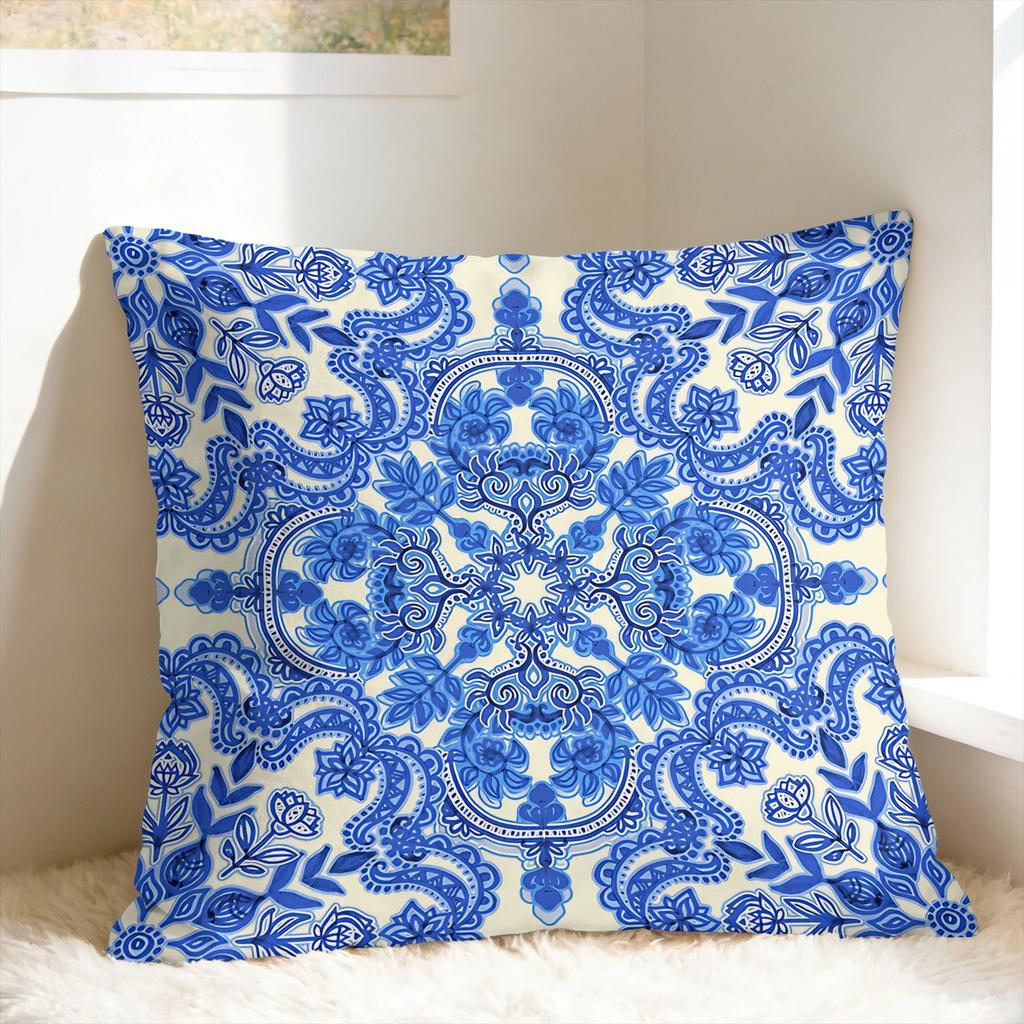 Pillow Cover Bohemian Blue And White Floral Kawaii Pillow Case For Sofa Couch Bed Living Room Pillowcases