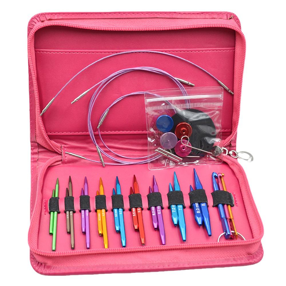 Colorful Detachable Carbonized Bamboo Circular Knitting Needle Set with Interchangeable Extended PU Cable