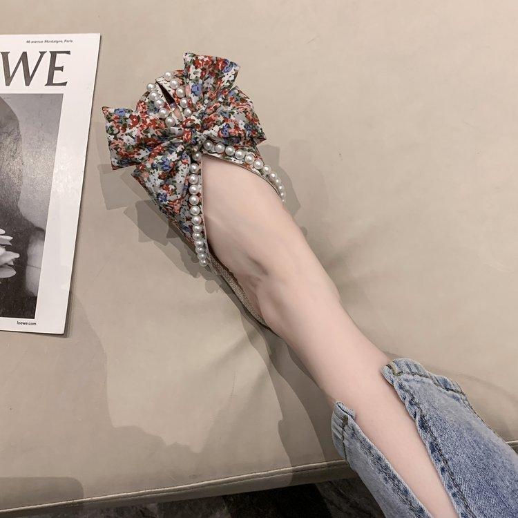 2024 New Summer Women's Slippers Fashion Bow Pearl Sandals Women Baotou Flat Slippers Everyday Casual Slippers Women Sandals