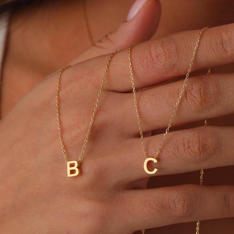 Stainless Steel Initial Necklace Gold Color Cut Letters Single Name Choker Necklace for Women Pendant Jewelry Gift