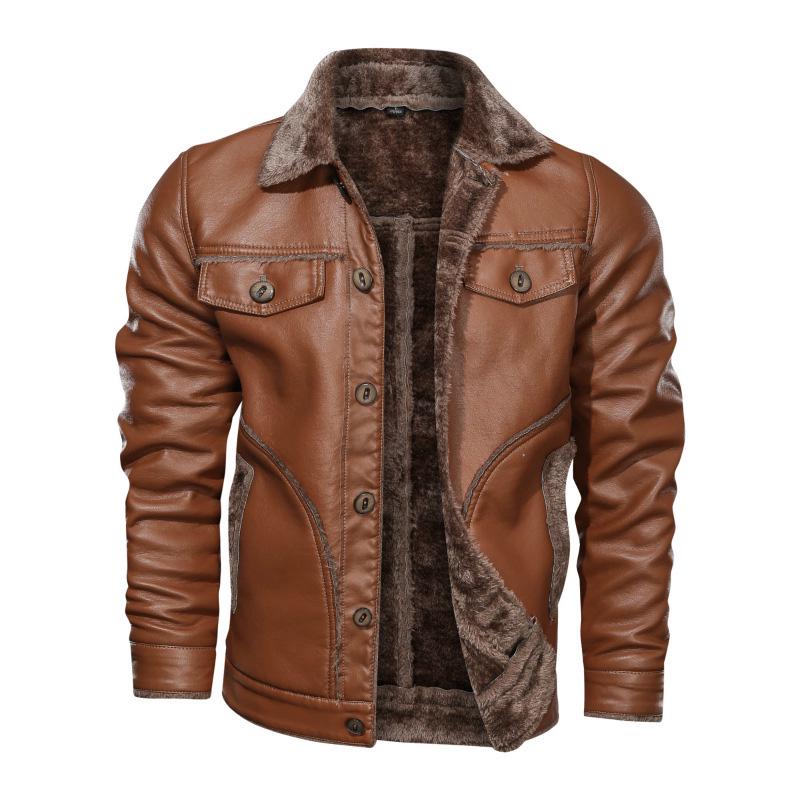 Men Vintage Cool Jacket Leather Long Sleeve Autumn Winter Sleeve Coat