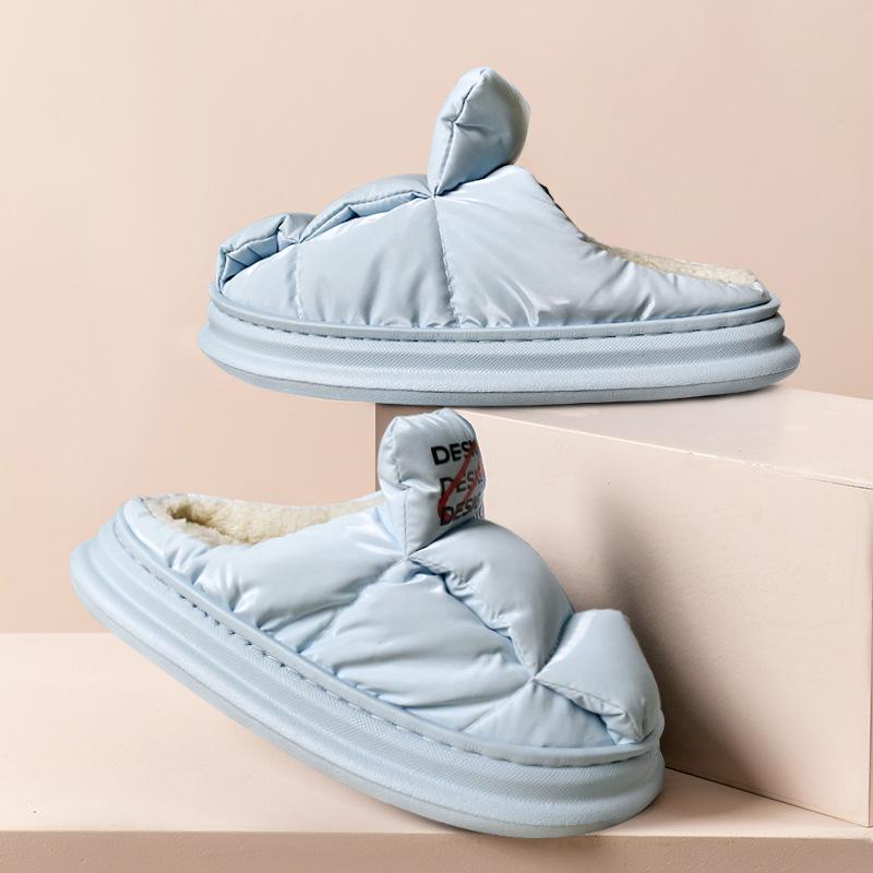 Surface Waterproof EVA Sole Cotton Slippers Women's Winter Home Indoor Couple Thick-soled Non-slip Fluffy Warm Cotton Shoes