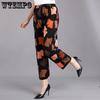 Ice Silk Wide Leg Pants Mother's Loose Cropped Pants Elastic High Waist Thin Printed for Women In Spring Summer