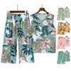 2 Pcs/Set Women Vest Pants Set Flower Print Round Neck Sleeveless Loose Pleated Elastic Waist Wide Leg Casual Homewear Mid-aged Mother Pajamas Set