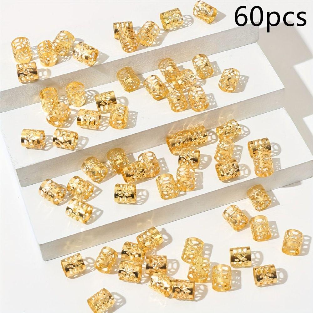 60pcs Dread Locks Hollow Out Hair Ring Metal Cuff Clips Hair Braid Tubes Dreadlocks Beads Decor