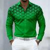 17 Colors of Men's Shirts, Fashionable Geometric Pattern Print Long Sleeve Shirts, Personalized Trendy Slim Lapel Casual Shirts