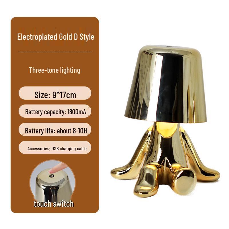 Creative Thinker Electroplated Gold Table Lamp: Rechargeable Night Light & Bedroom Ornament