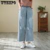 Женские джинсы с широкими штанинами и вышивкой, с высокой посадкой, свободные, с широкими прямыми штанинами, повседневные брюки