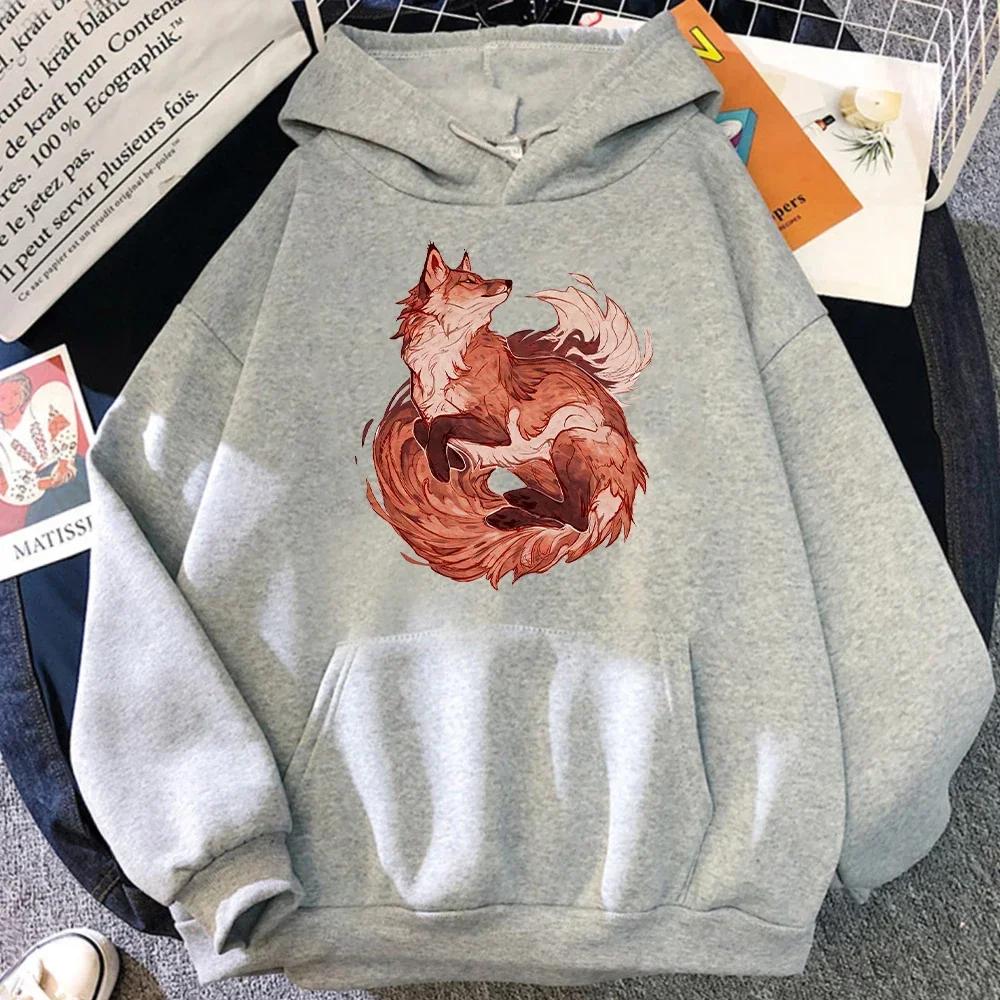 Толстовка Lovers Trend с капюшоном Fox Ukiyo-e Animal Japan Manga Hoodies Autumn Fleece Women Толстовки Cute Streetwear Hipster Men's Clothes