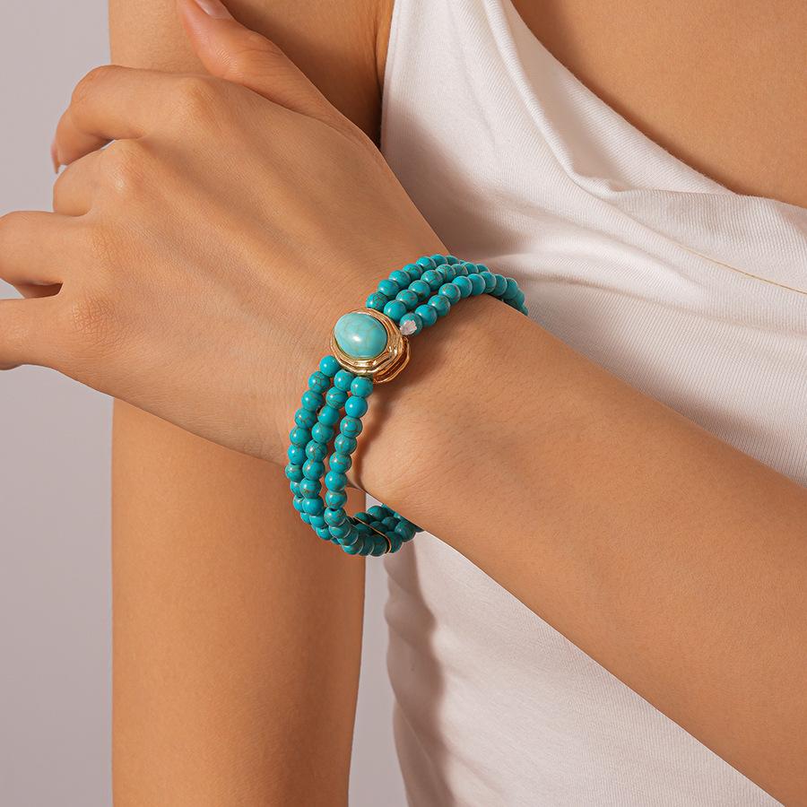 Бохо Многослойное колье-цепочка с бирюзой, браслет, серьги, набор украшений, этнический стиль, бусины, чокер