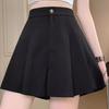 Women's 2024 Summer Black Pleated Wide-Leg High-Waisted A-Line Shorts