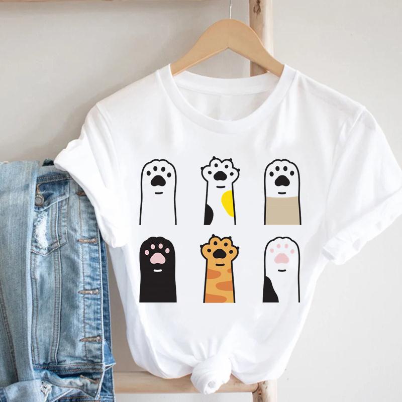 Футболка унисекс с принтом Lovely Pet Cat Coffee Letter Sweet Top Летняя модная футболка с коротким рукавом Lady Fe Одежда унисекс Повседневная графическая футболка унисекс