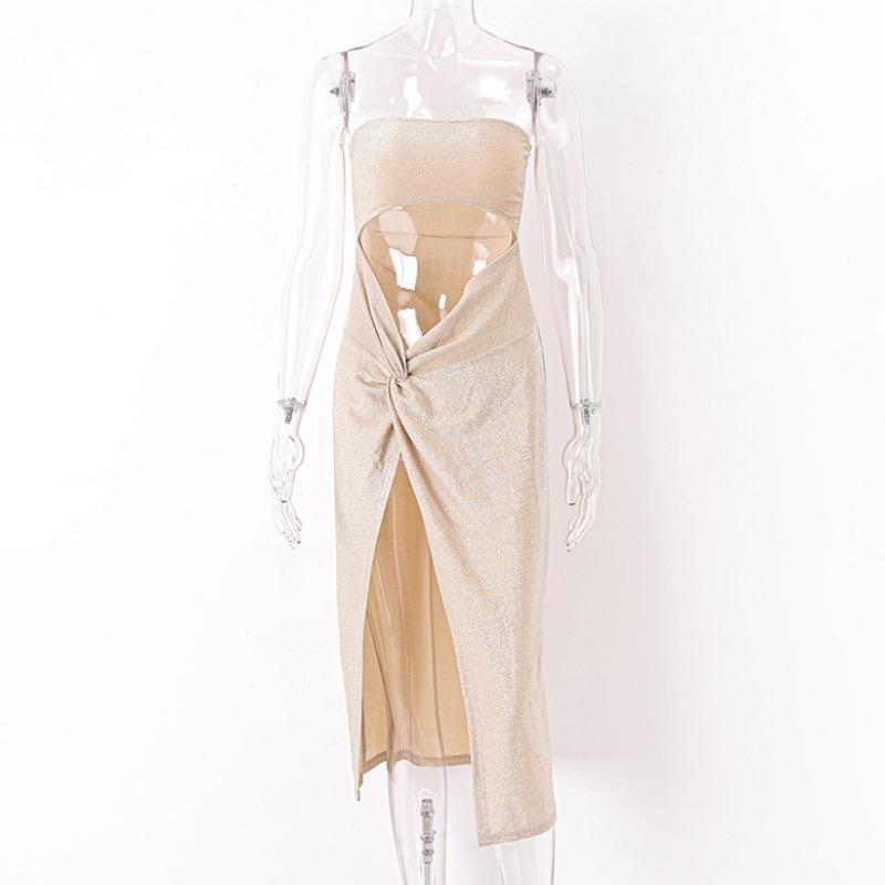 Элегантное женское платье без бретелек с разрезом, сексуальное, модное летнее облегающее платье с высокой талией, нестандартное вечернее платье для вечеринок и клуба, без рукавов, женские платья 1079