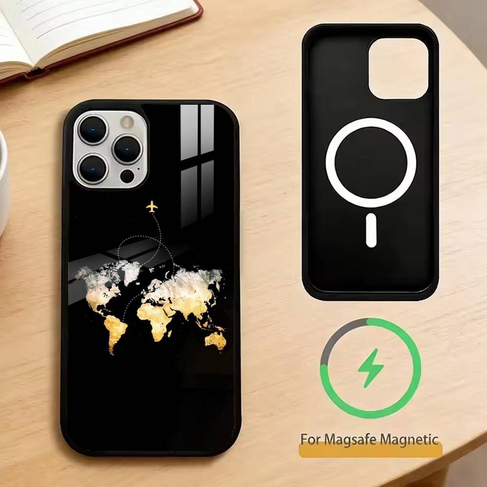 Travel-Inspired Airplane Route Phone Case For iPhone17,16,15,14,13,12,11 Plus,Pro Magnetic with Magsafe Wireless Charging