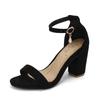 Fashion Women High Heels Sexy Pumps Open Toe Flock Thick Heel Bridal Party Shoes Ladies Buckle Strap Gladiator Sandals 32-48 Black Red