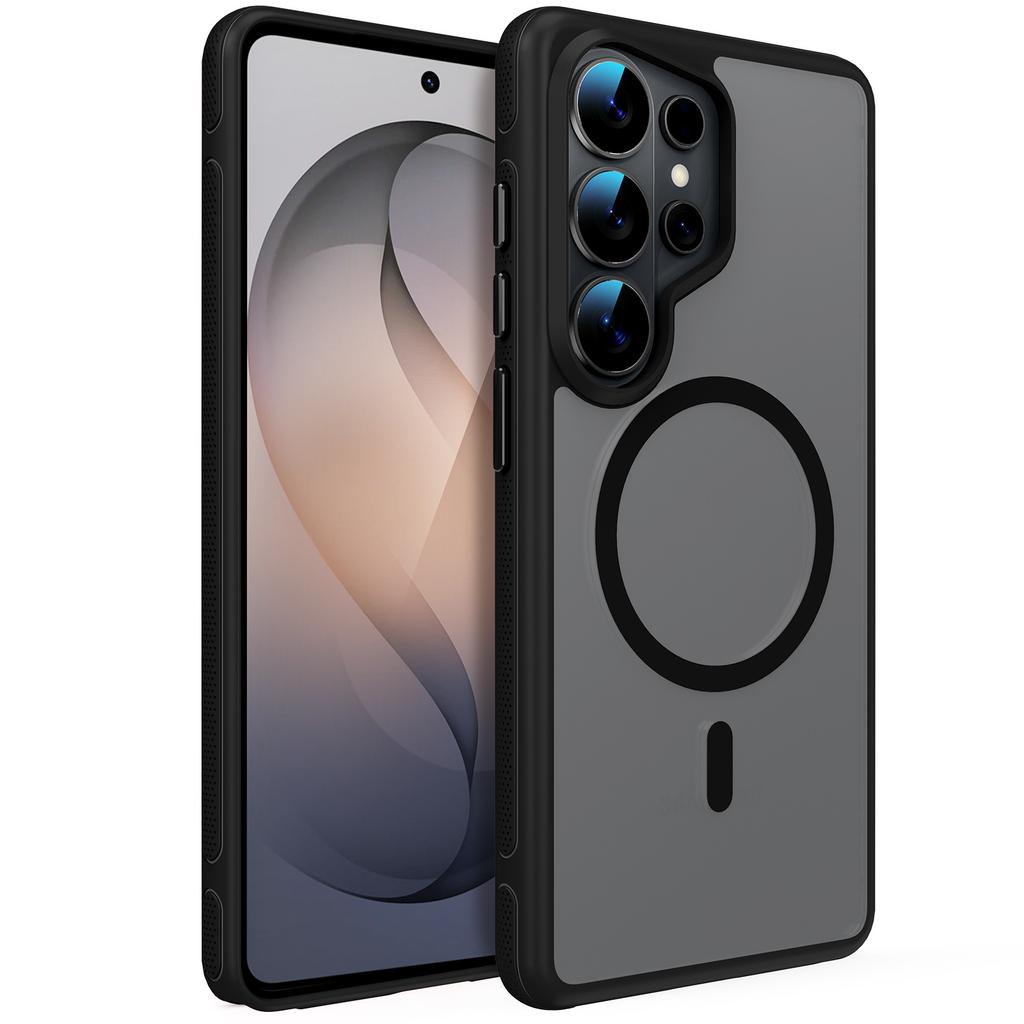 Чехол для Samsung S26 plus ultra Матовая текстура кожи полупрозрачный Магнитная защитная крышка Беспроводная зарядка Защита от отпечатков пальцев