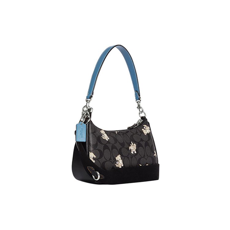Coach Teri 24 Classic Monogram Сумка-тоут из кожи с молнией и логотипом, принтом собаки Женские сумки Черный CC775-SVG0