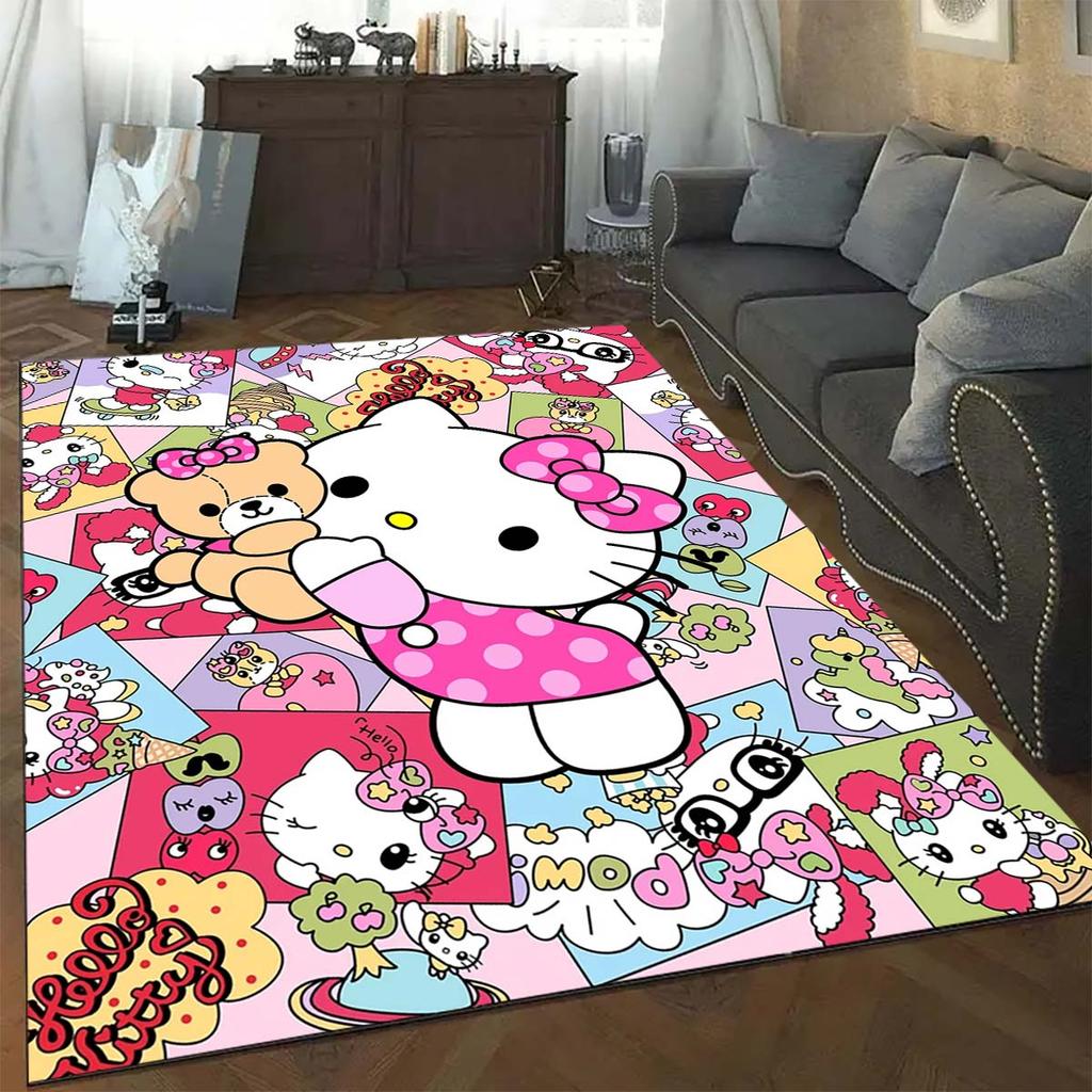 Милый ковер с принтом мультфильма Hello Kitty, нескользящий и устойчивый к пятнам, идеально подходит для декора спальни и гостиной.