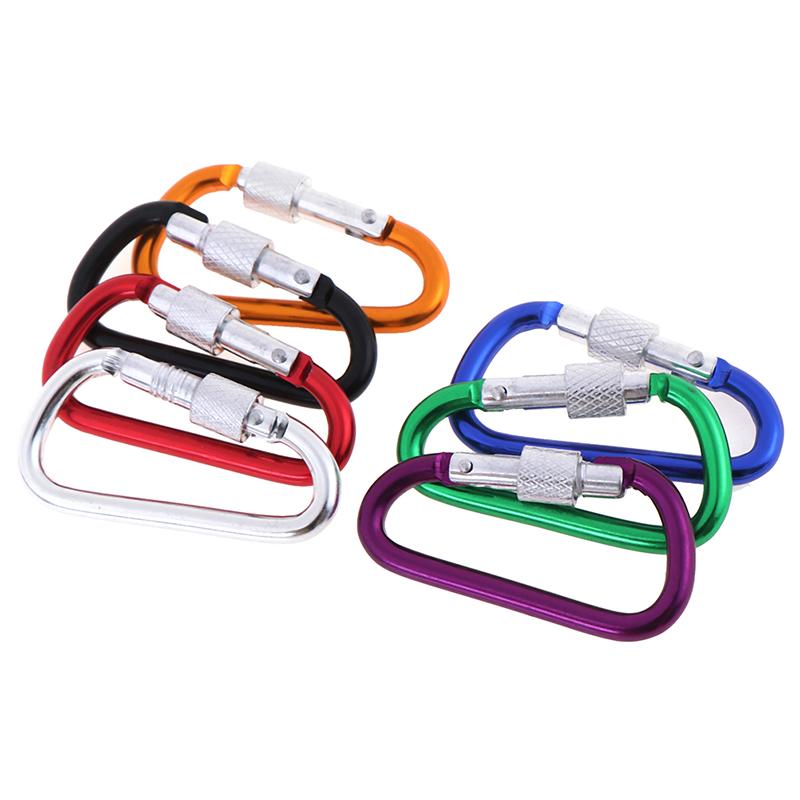 2Pcs Random Aluminum Carabiner D-Ring Key Chain Clip Outdoor Hook Buckle