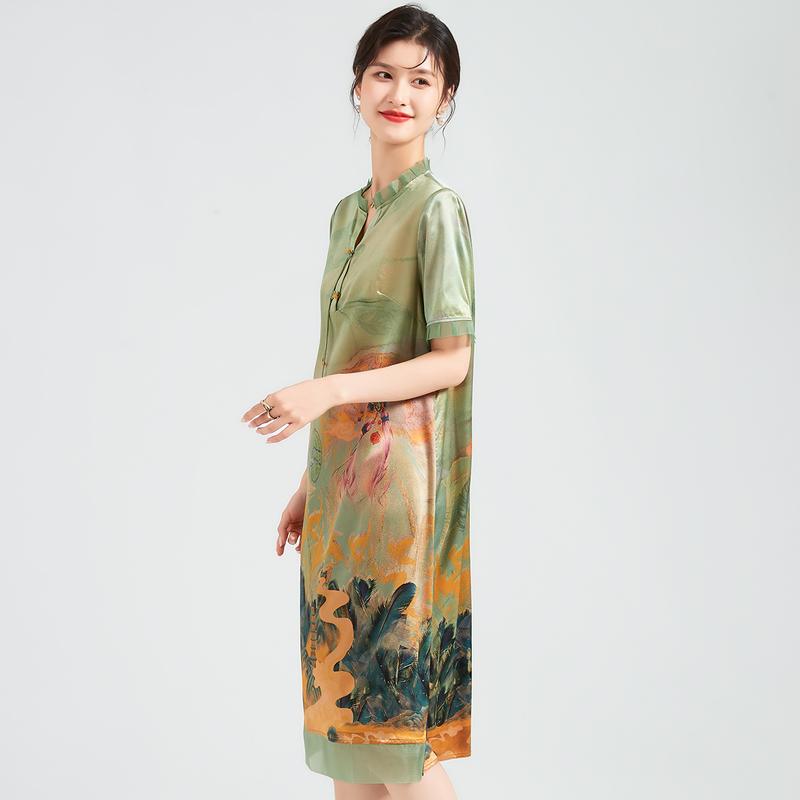 17 Mu Mi Sang Bo satin series mulberry silk tassel buckle new Chinese style high-end dress