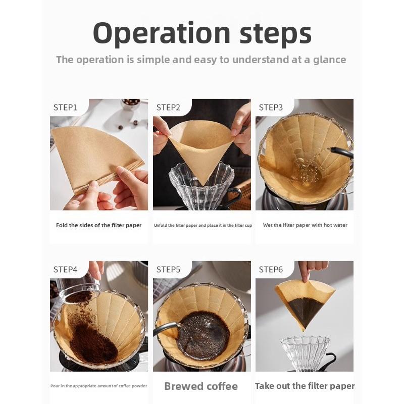 V60 Cup Fan-shaped V-shaped Cake-shaped Coffee Filter Coffee Pot, Convenient, 100 Pieces