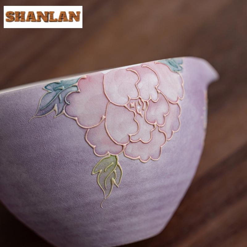 170ml Hand-painted Carved Peony Tea Pitcher Divide Tea Sharing Pot Cha Hai Dispenser Justice Cup Fair Mug Drinkware Accessories