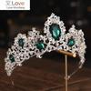 Baroque Green Crystal Crown Tiaras Headbands for Princess Diadem Bridal Crown Wedding Hair Jewelry Bride Pageant Headdress