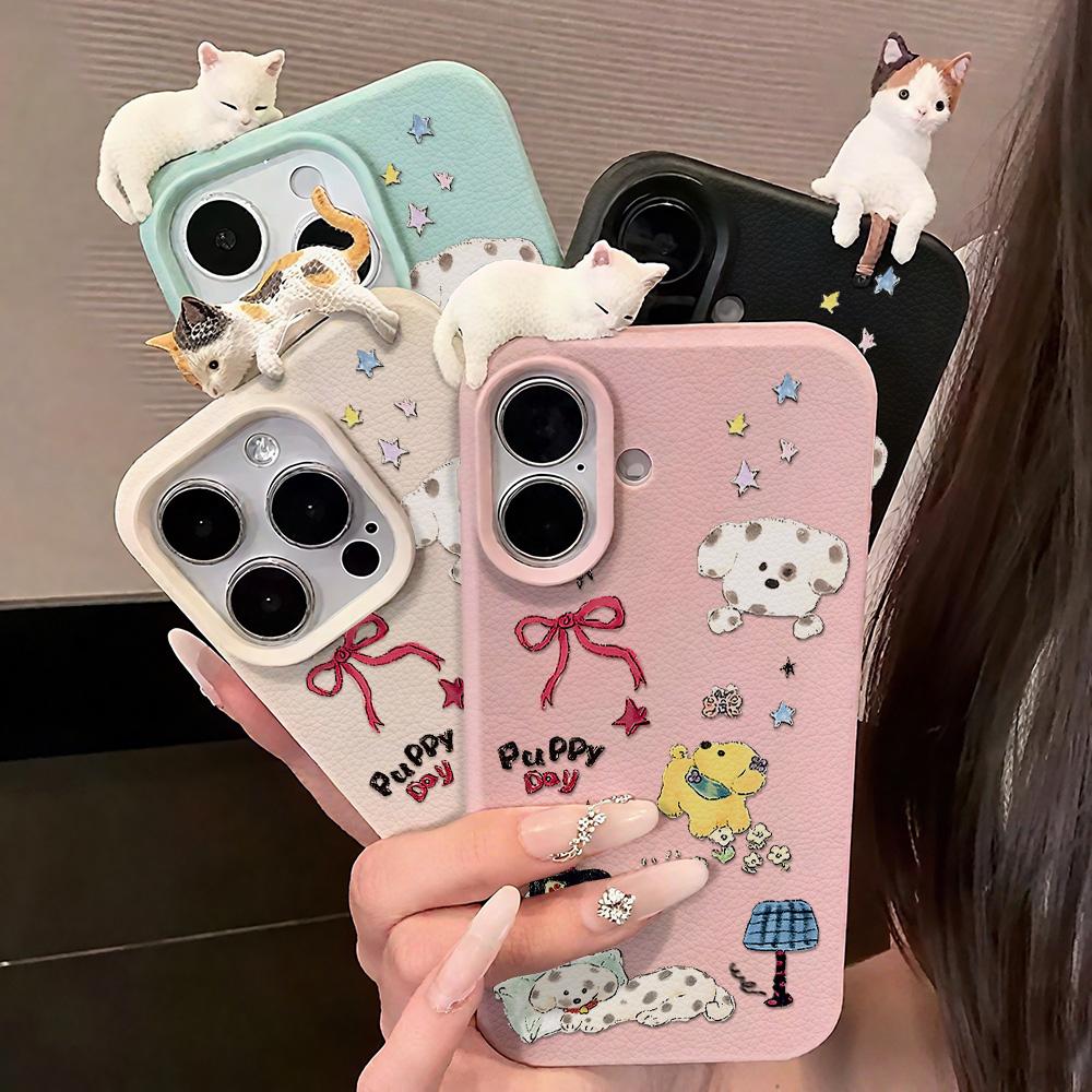 3D Чехол для телефона для iPhone 11 13 17 Pro Max 17 Air Case iPhone 13 15 16 Pro Max 12 14 Pro Max 14 15 Plus Милый 3D Котенок Мультяшный Кожаный