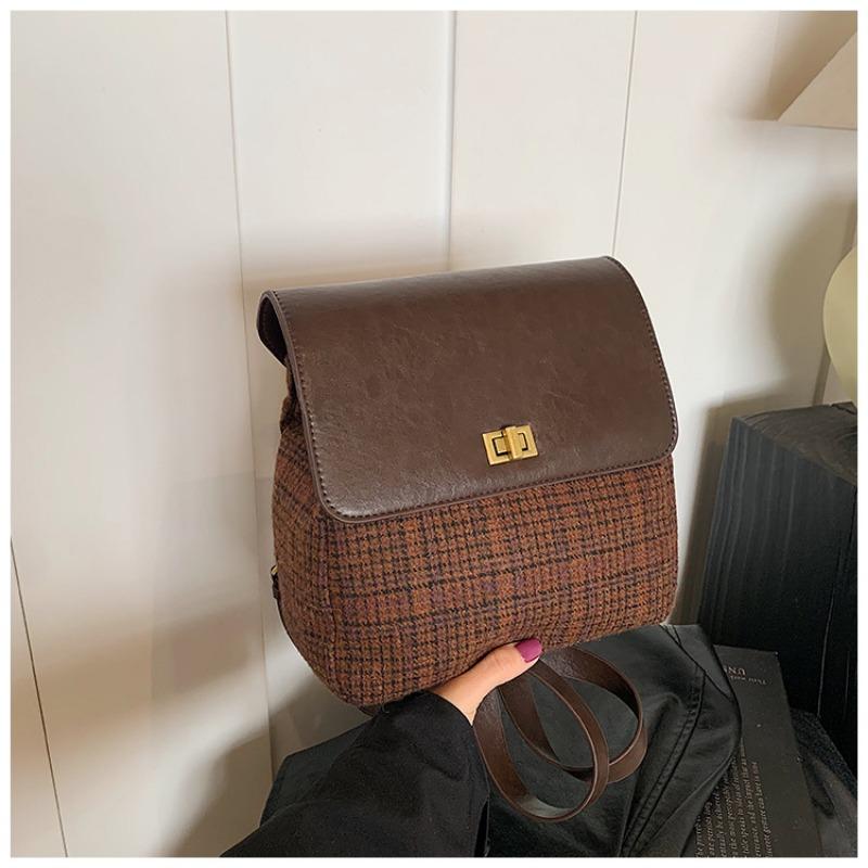 Retro Contrasting Color Plaid New Large-capacity Leisure Bag Texture Commuter Backpack Travel Bag