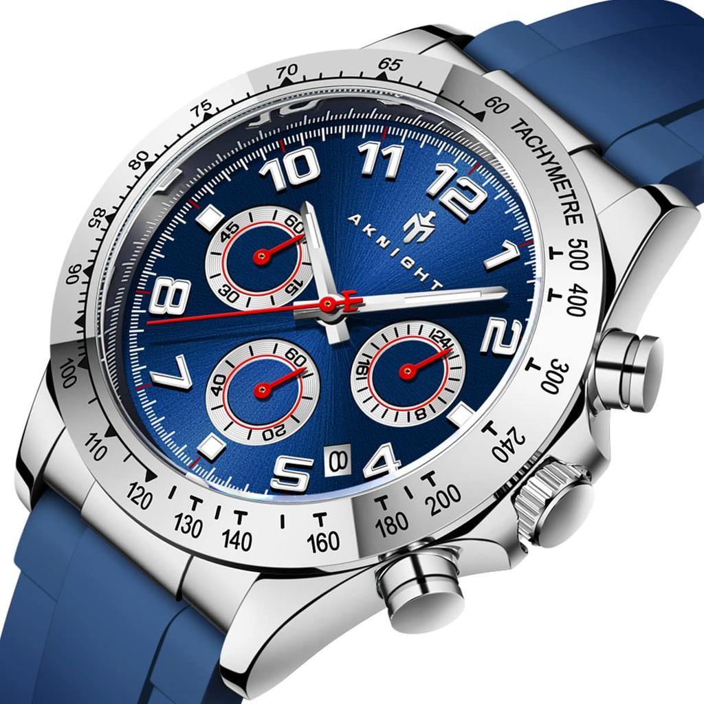 Часы-хронограф, водонепроницаемые аналоговые кварцевые часы, светящийся силиконовый циферблат с датой, спортивные, повседневные, модные, деловые часы, элегантный подарок для [AKNIGHT]