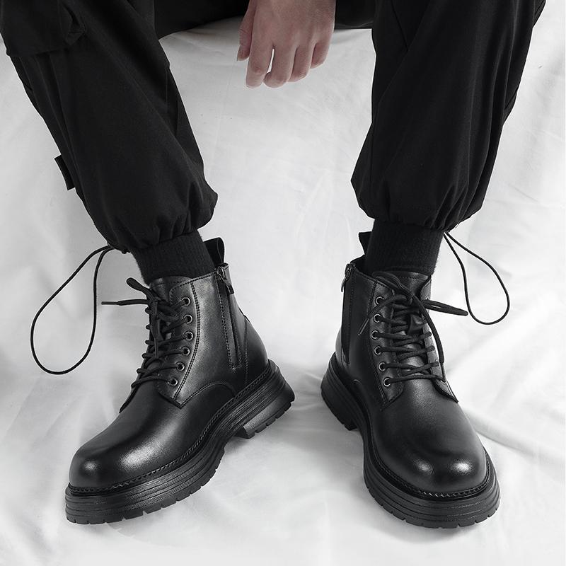 Черные мужские ботинки на толстой подошве Модный и трендовый мужской стиль Уличный мотоцикл Повседневный офисный вечерний взрослый обувь популярный