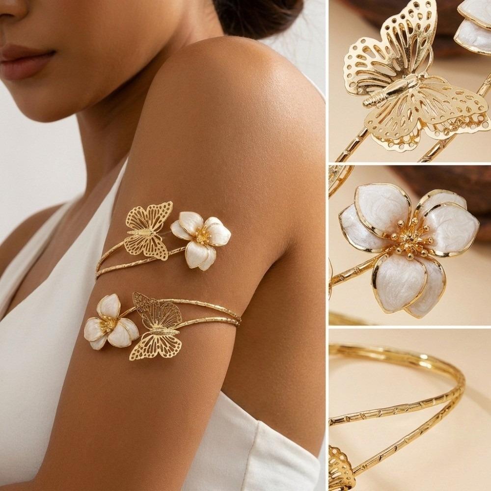 Floral Flower Bracelet Enamel Glaze Butterfly Armband Exquisite Open Arm Bangle Girls