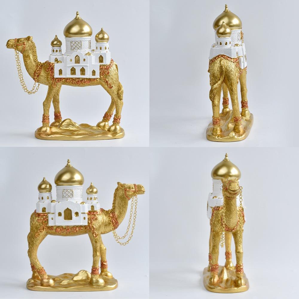 Gold Eid Mubarak Camel Statue Resin Camel Sculpture Light Luxury Ramadan Camel Figurine Party