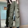 Модная уличная одежда, повседневные широкие брюки, женские свободные брюки-карго с высокой талией, женские однотонные карманы, спортивные офисные женские спортивные брюки 24264