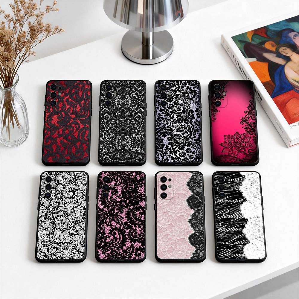 Красивый черный чехол для телефона с принтом кружева для Samsung S25, S24, S21, S22, S23, S30, Ultra, S20, Plus, Fe, Lite, Note, 10, Черный чехол