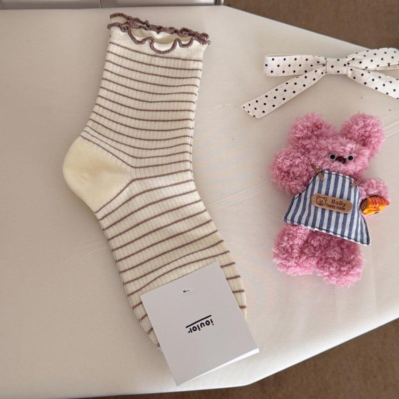 Female Spring and Summer Sweet Curled Fringe Boneless Cotton Socks