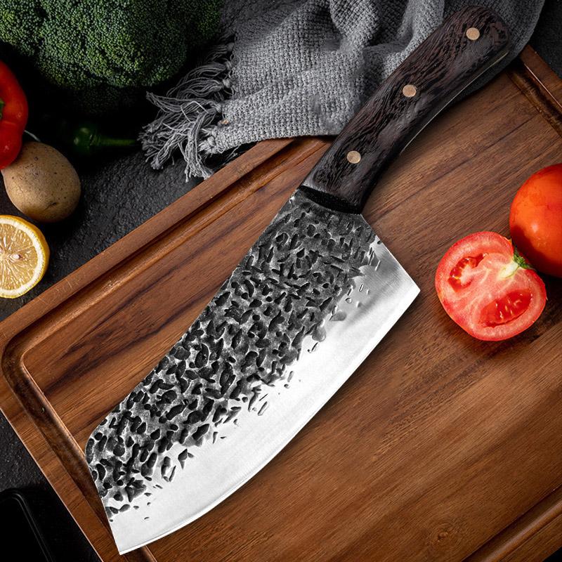 Кухонный нож, кованые ножи для мясника, нож для разделки из нержавеющей стали, нож для нарезки овощей, мясной тесак, карбоновый нож с деревянной ручкой
