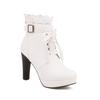 Patchwork Hollow Laces Women Lolita Shoes Platform Square High Heel Cross-tied Ankle Boots Sweet Girls Party Booties White 41 42