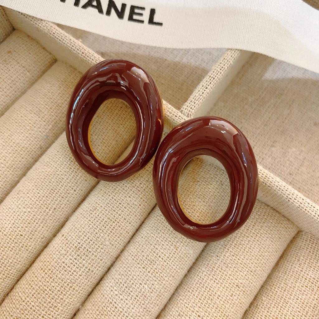 Japanese Simple Design Sense Irregular Drip Glaze Hollow Round Earrings Design Personalized Stud Earrings Versatile Earrings
