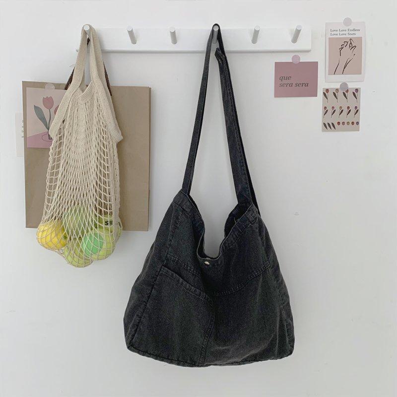 Сумка из мытой джинсовой сумки, большая вместительная сумка через плечо, студенческая большая сумка, женская простая сумка через плечо