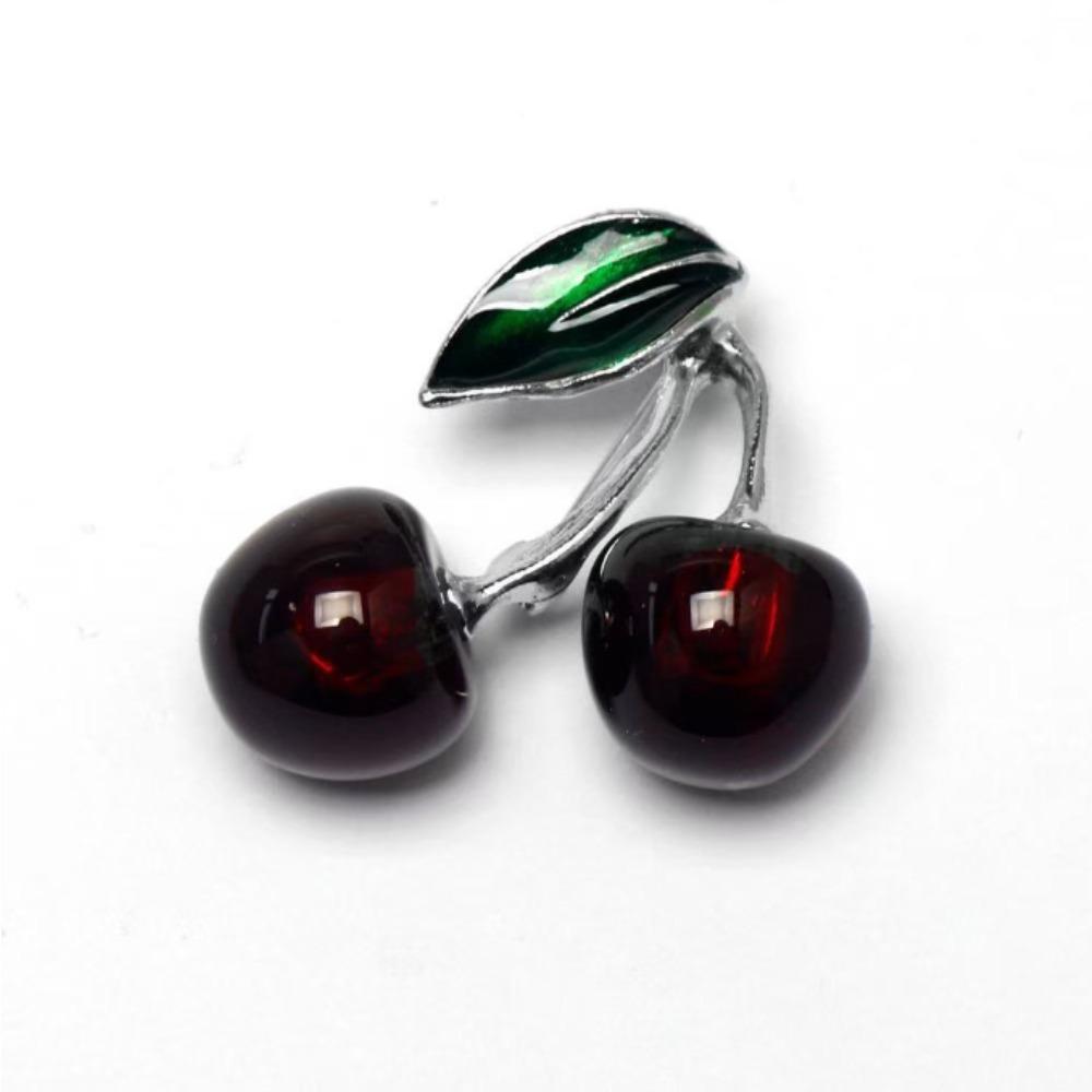 Fashion Crystal Dark Red Cherry Brooches For Women Clothing Cute Alloy Crystal Fruit Enamel Pins Party Jewelry Gifts