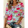 Women Rose Floral Print V Neck Tie 3/4 Ruffle Sleeve Blouse, Top for Office, Picnic and Daily Outing