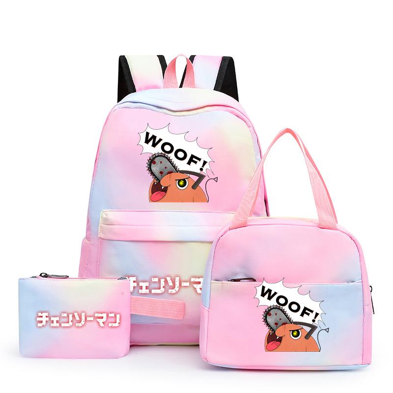3Pcs/Set Chainsaw Man Kawaii Casual School Bag Colorful Backpack Set Girl with Lunch Bag for Women Student Teenager Rucksack Pencil Case