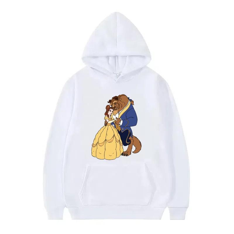 Disney Beauty And The Beast Princess Pattern Woman Loose Black Autumn Tops Clothes Pullovers Ladies Cheap Y2k Hoodies Men Sporty