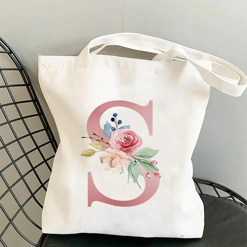26 Letter Printed Canvas Bag Handbag Large Capacity Fashion Student Shoulder Bag Women
